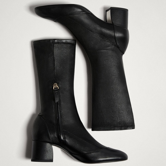black nappa leather stretch ankle boots